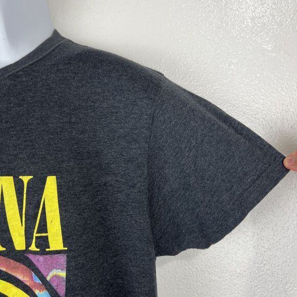 Nirvana Shirt Men Medium Grey Short Sleeve Psychedelic Smiley Graphic Tee - Picture 7 of 11